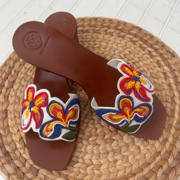 Tory Burch Shoes - NWT Tory Burch Multicolor Beads Embroidered Leather Bianca Slides Sandals 10